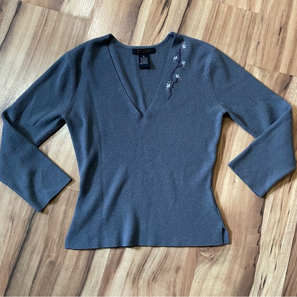 The Limited Tops - Vintage The Limited Blue Embroidered V-Neck Top - Y2K Whimsygoth Style - Size M